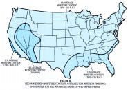 The map above shows the recommended moisture content carpenters should be looking for in finish wood products, especially wood flooring and T&G paneling, in which the incremental change in dimension of one board adds up across a large area, creating an overall change across the entire floor, wall or ceiling.