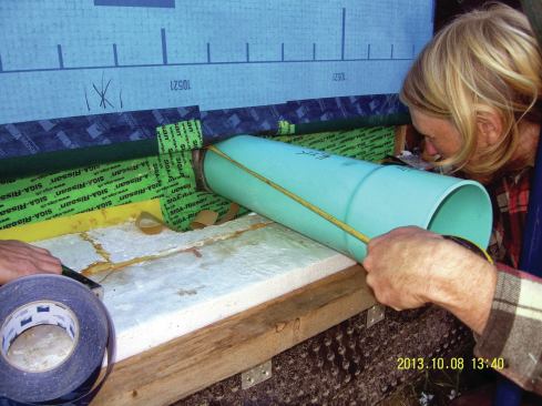If the foundation wall is poured concrete, no separate air-barrier layer should be needed, as concrete is fairly airtight. Service penetrations must be sealed before they are inaccessible.