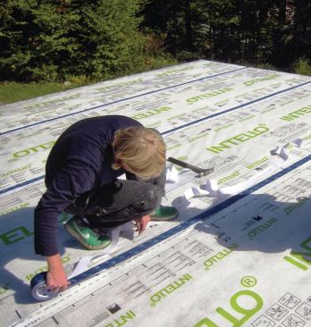 The air barrier on the ceiling was the most important surface to completely seal. This roof assembly was designed to be both foam-free and unvented, utilizing the advanced moisture-controlling properties of Intello.