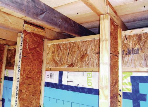 The soffit framing on this Passive House was built on top of the insulation assembly, which was above the air barrier, so there were no framing penetrations to deal with.