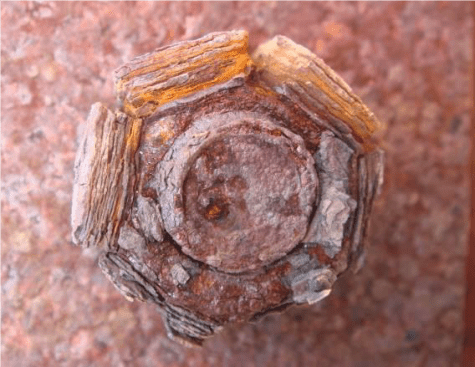 The same mild steel assembly after three years in a severe marine environment, which is more corrosive thanks to the salt-laden air.