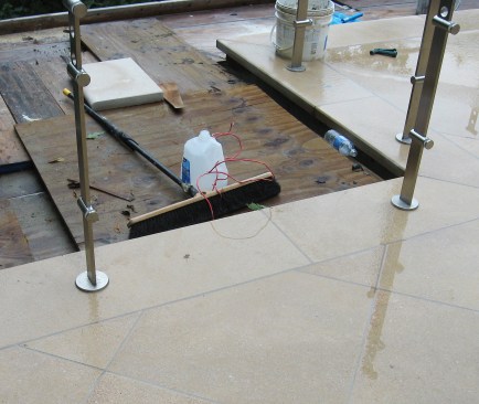 The deck was then finished with stone and round escutcheon plates.