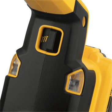 The DeWalt DCN681D1 Cordless Stapler has bump fire and sequential modes. Bump fire mode is indicated here. 
