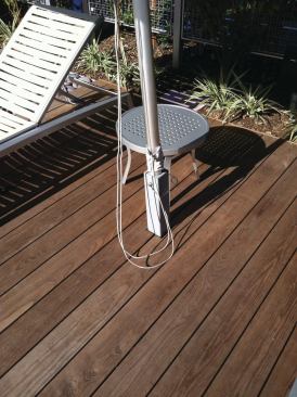 Heat-treated northern ash arrives on the jobsite with a brown color, but will turn silver gray just a short time after installation if not protected with an oil-based UV-protectant finish. 