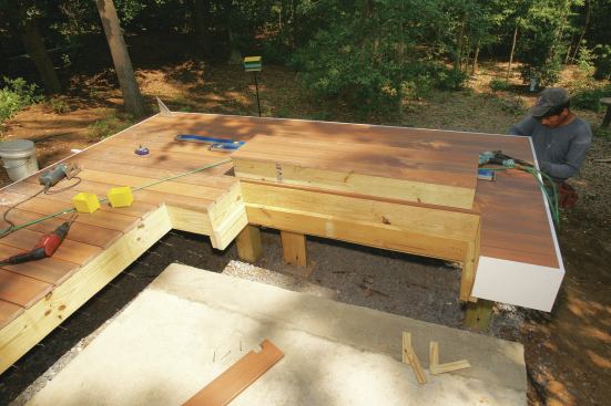 This deck was designed to have a removable section, since much of the hot tub would be below deck level.