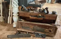 Jed's tool chest on the floor of  his woodshop .