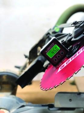 As a matter of course, detents were checked using a digital angle finder with the saws set on a flat, level surface. All saws came in either at exact readings for the respective detent, or within three tenths of it.