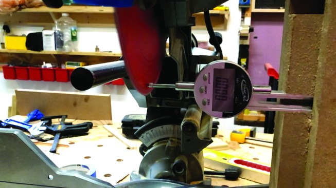 Blade-wobble results were verified by recording the running saw blade in slow motion, and then visually observing if the pin jumped around. Kerf cuts were made in 4-by material and measured with a caliper.