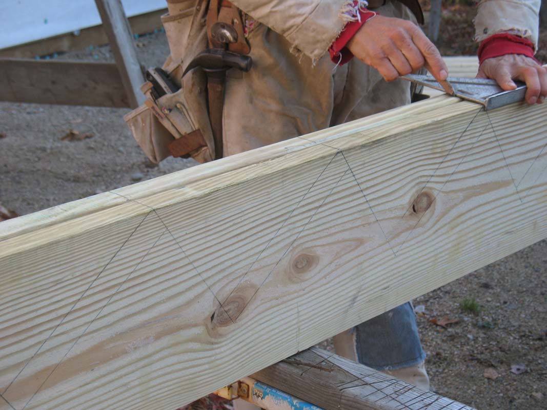 Then I align the pattern stringer with its mate flush across the top edge and transfer the edge marks to the mate. 