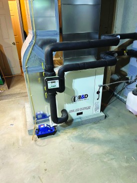 A big advantage of integrating a heat pump with a hydronic system is the option to add cooling with a chilled water unit on an air handler, as was done above.