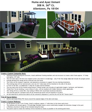 The author consolidates renderings and project information from the original proposal onto a single page, which he distributes to the project manager and to subcontractors. Sometimes, but not always, the jobsite project sheet includes a detailed set of construction drawings, depending on project complexity.