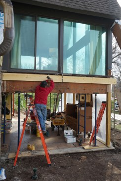 A new LVL was installed to support the windows on the right and left of the gable end.