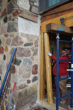 New, built-up PSL columns were installed to support the LVL beam.