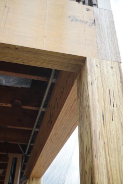 A view of the new LVL beams and PSL columns on an outside corner.