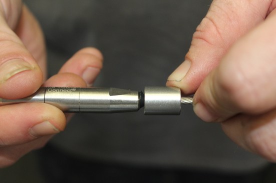 Not only are swageless fittings easy to install for both pros and first-timers, they can also be disassembled with the help of a special tool that releases the cable from the locking mechanism inside the fitting.
