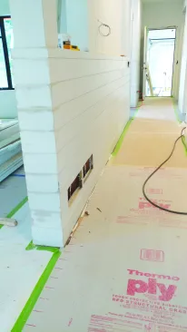 Miters can also be used to wrap outside shiplap corners and make transitions into other rooms.