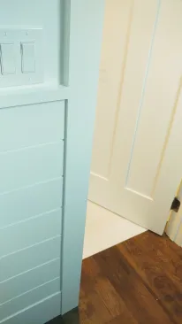 When using shiplap as a wainscoting, consider device heights and how the switch plates will intersect with the shiplap or whatever top cap assembly is being used.