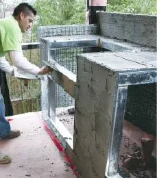Figure 6. Once the panels are covered with wire lath, a traditional stucco or man-made stone finish can be applied.