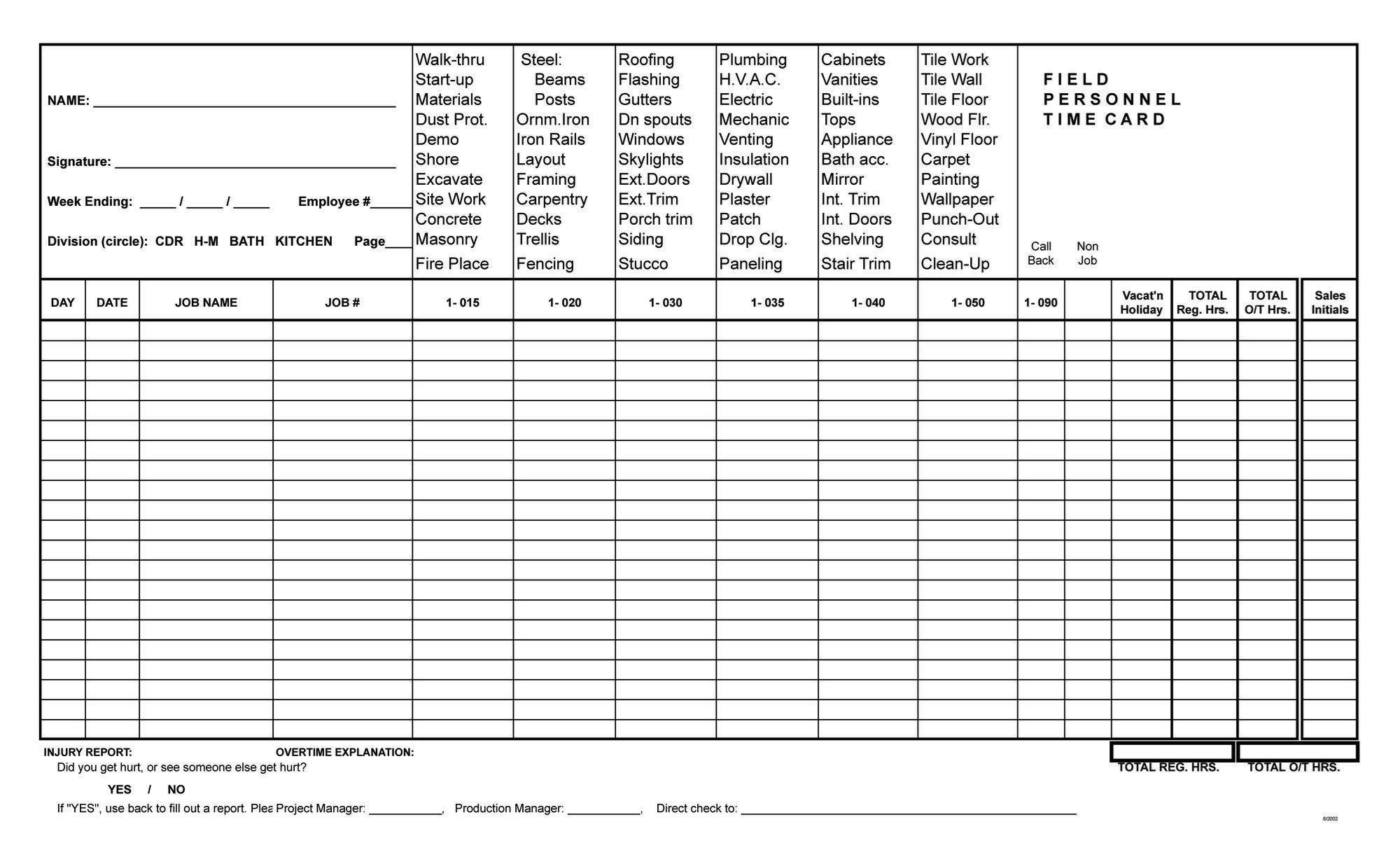 Using a Simple Timecard to Collect Labor History