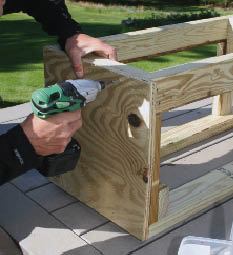 Figure 3. A plywood face stiffens the planter’s frame and provides nailing for finishes (left). The author leaves out sections of plywood to fit the planters around the newels (right).