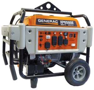 A heavy metal roll cage and shielding protect this generator's engine, alternator, and control panel from the beating they'll receive on the job site. The piece across the top is a lifting hook.