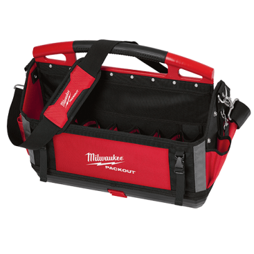 The 20” Packout Tote has an impact resistant molded base that fully integrates with all Packout components. It's made with 1680D ballistic material, metal hardware, and features 31 total pockets. Size 11”L x 20W x 17”H. Weight: 7.65 lbs. Item number 48-22-8320 ($129.99)